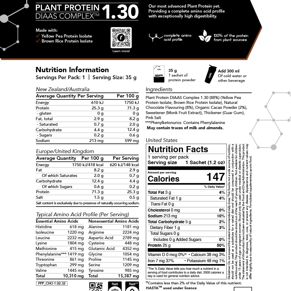 Plant Protein DIAAS Complex 1.30 - Chocolate / 15x Single Serves